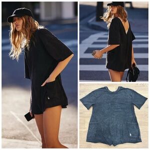 Free People FP Movement Hot Shot Tee Romper in Washed Black NWOT Medium